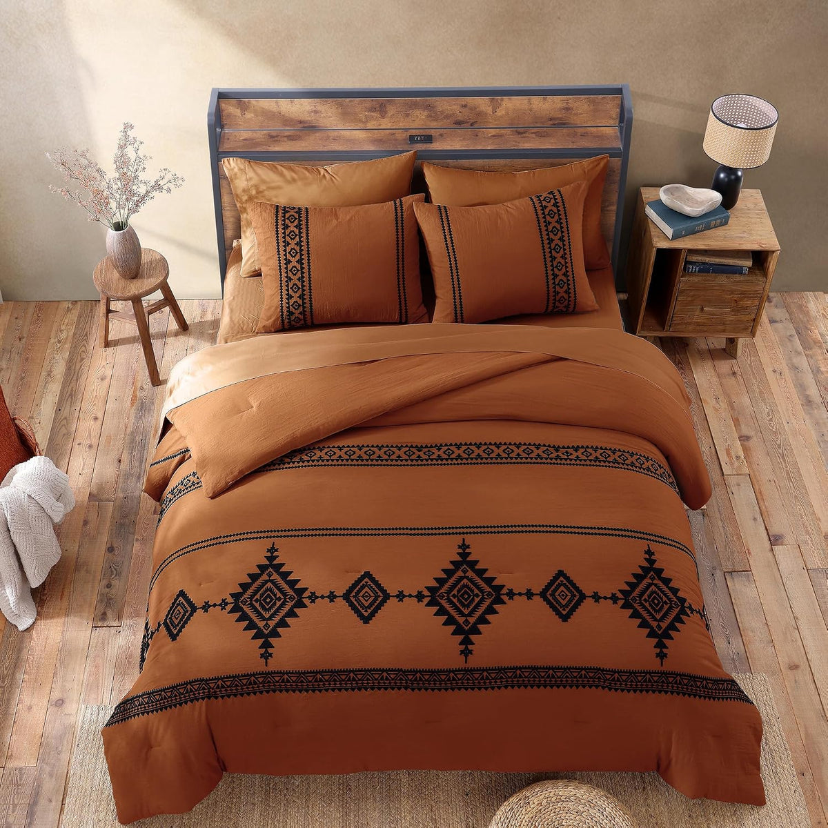 MaiRêve Embroidery Oversized King Comforter Set 7 Pieces Bed in a Bag