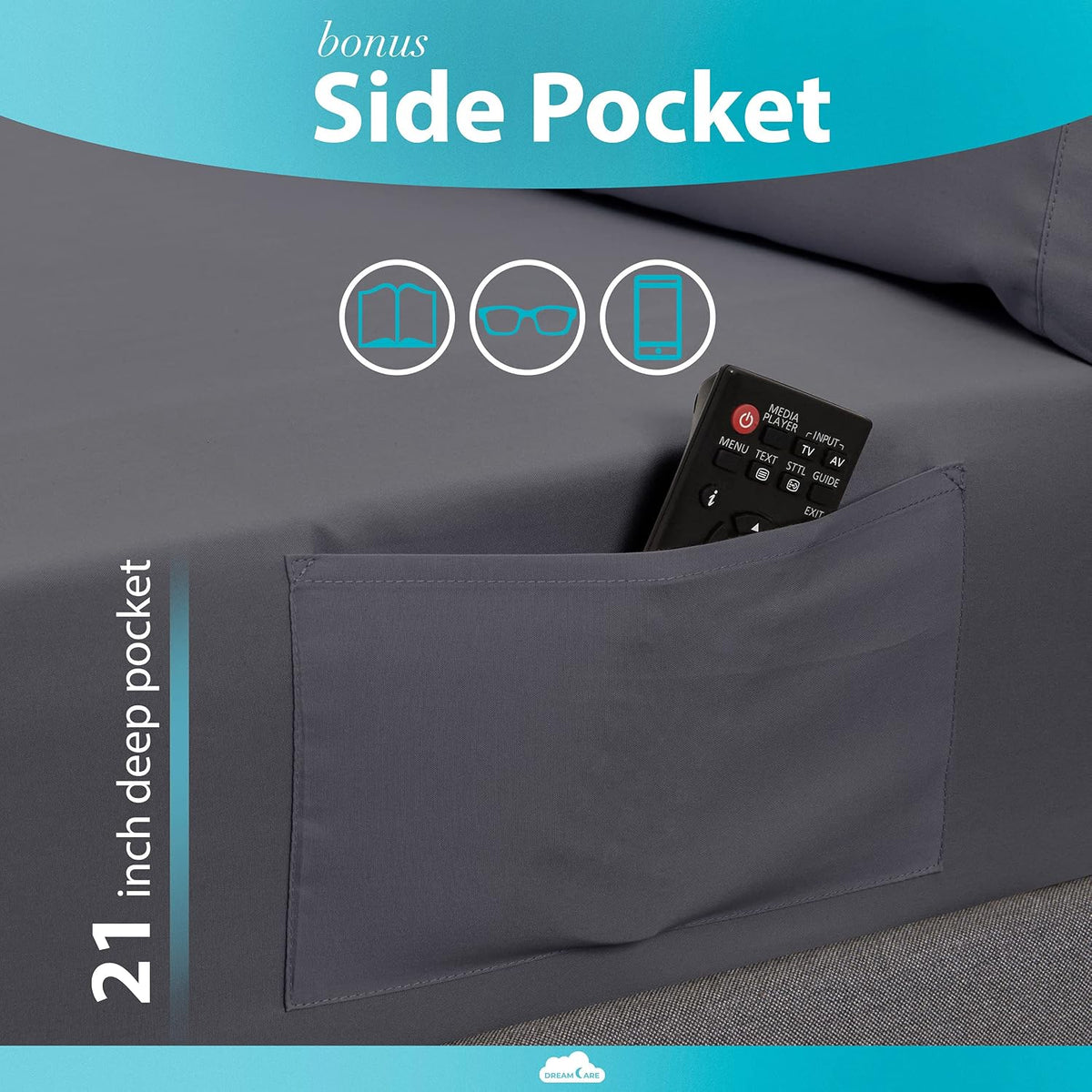 DREAMCARE King Fitted Sheet Only - Extra Deep Pocket Fitted Sheet - Fits up to 21 inch Mattress - Deep Pocket King Sheets - Hotel Luxury - Oeko-Tex Certified Sheets - (Grey)