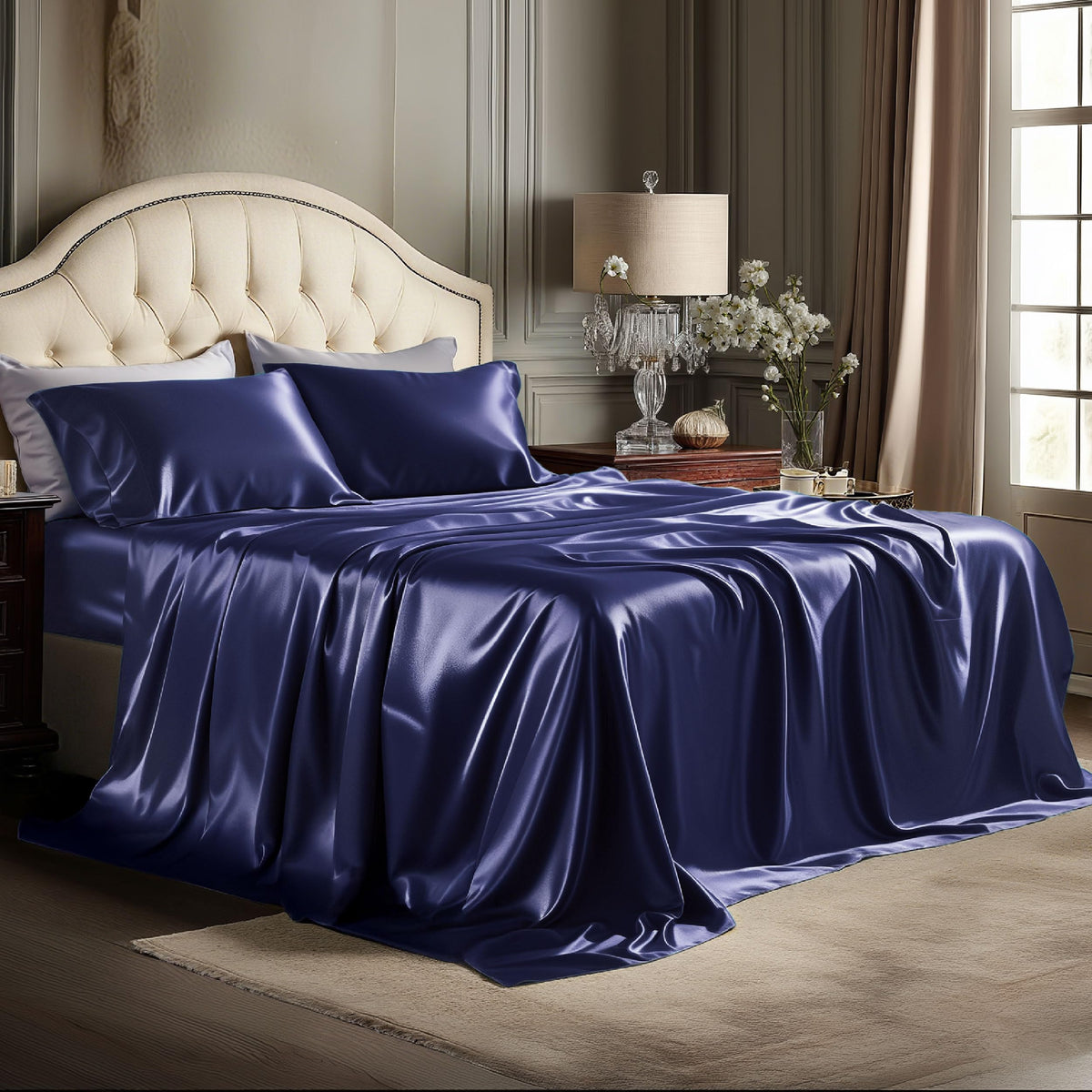 Bedsure Black Satin Sheets Queen Size, Soft Silky Bedsheet for Hair & Skin