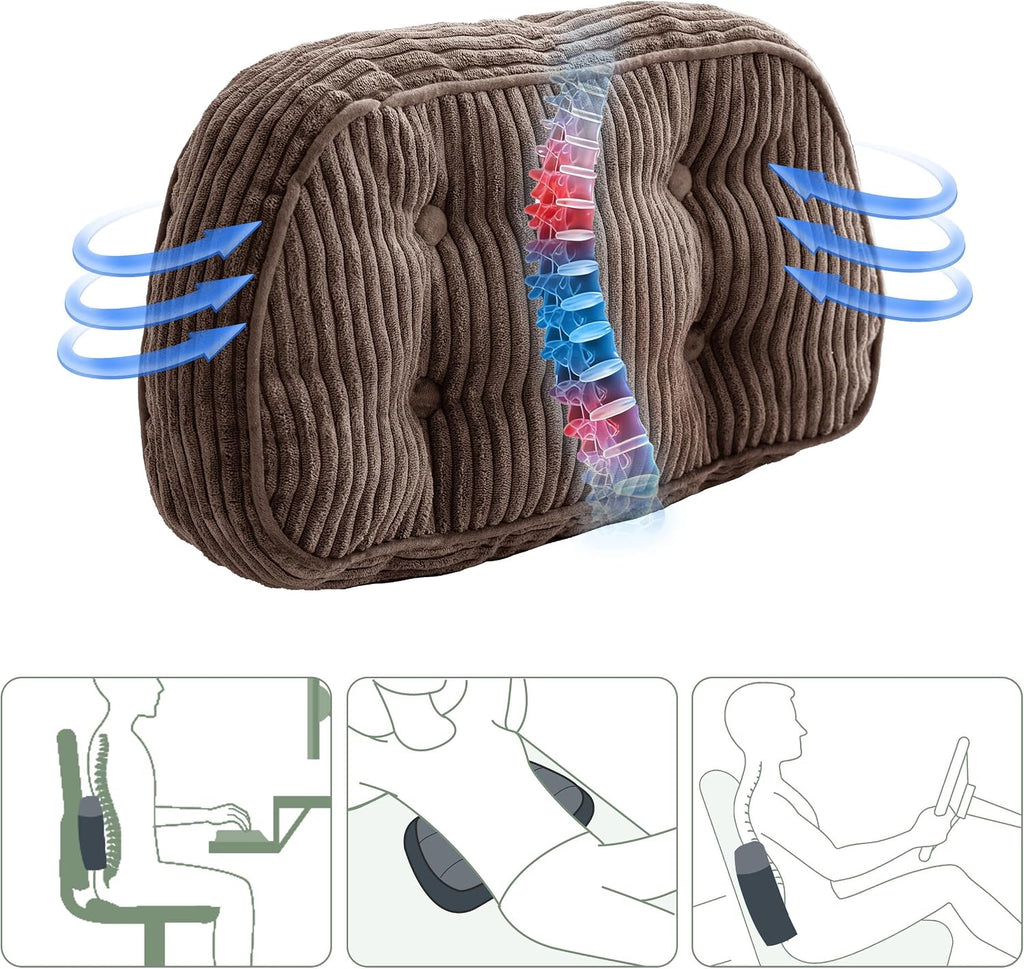 HIGOGOGO Lumbar Support Pillow for Recliner Chair/Accent Chair/Couch/Office Chair, Tufted Corduroy Back Support Cushion for Elderly, Recliner Cushions for Back Rest, Pain Relief, Reading, Brown