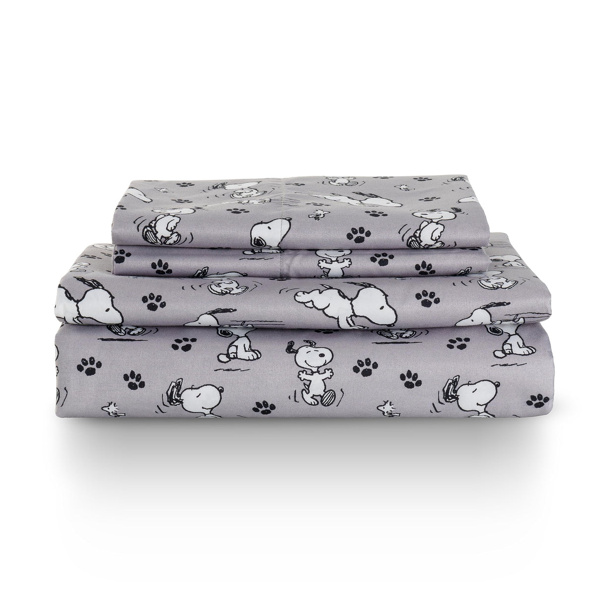 Berkshire Peanuts® Sheet Set Queen Size - 4 Pieces,Cute Character Snoopy Printed Soft Microfiber Bed Sheets,Peanuts Poses and Paws Grey