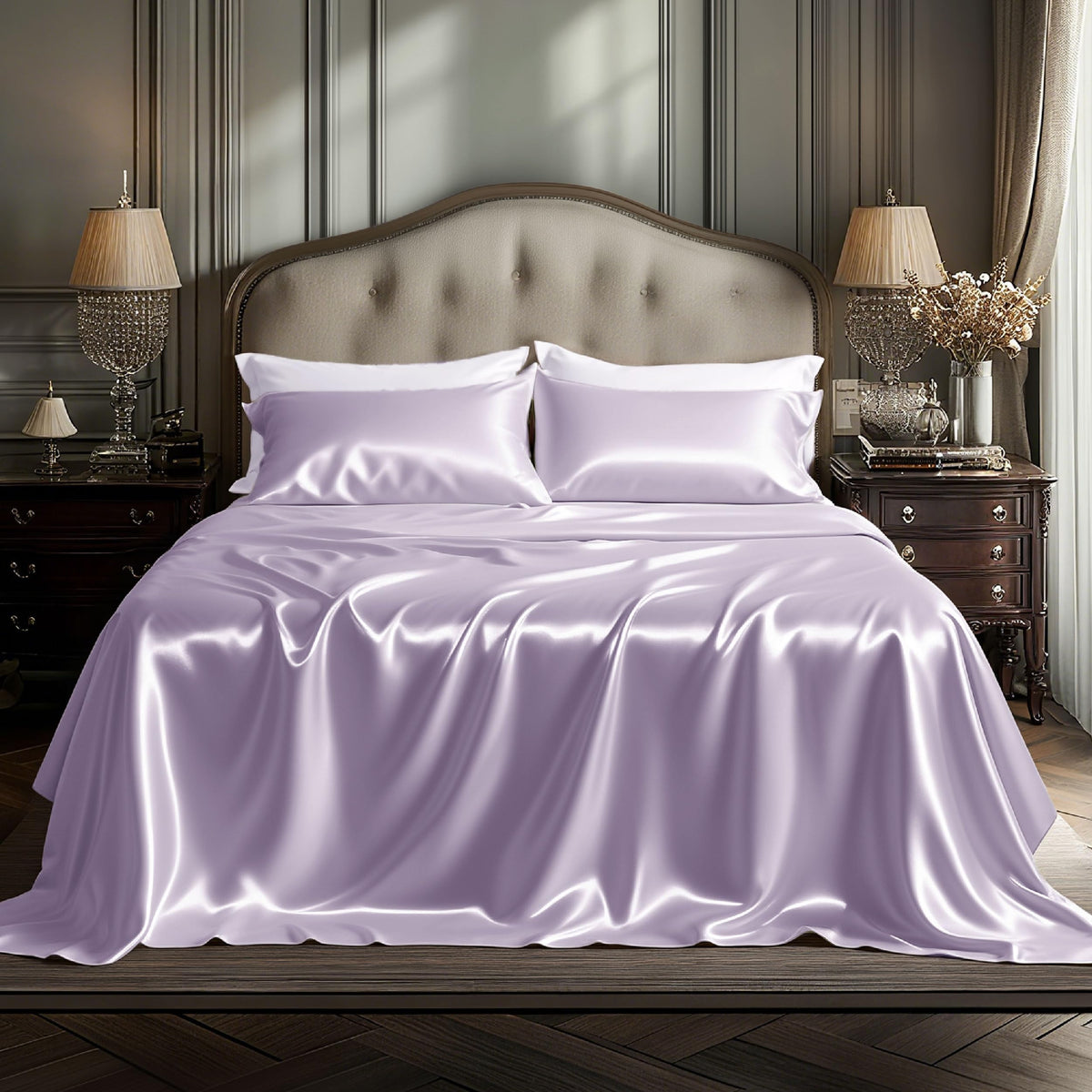 Bedsure Black Satin Sheets Queen Size, Soft Silky Bedsheet for Hair & Skin