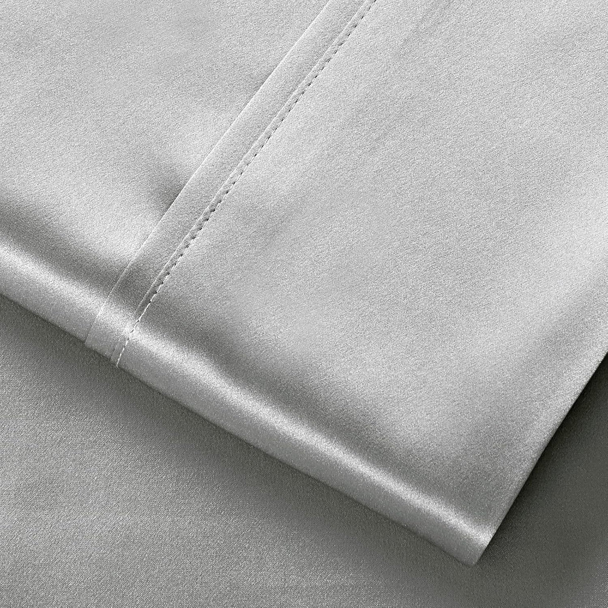 Silk like Satin Sheets, Queen Size Bed Sheet Set, Light Gray, 4 Piece