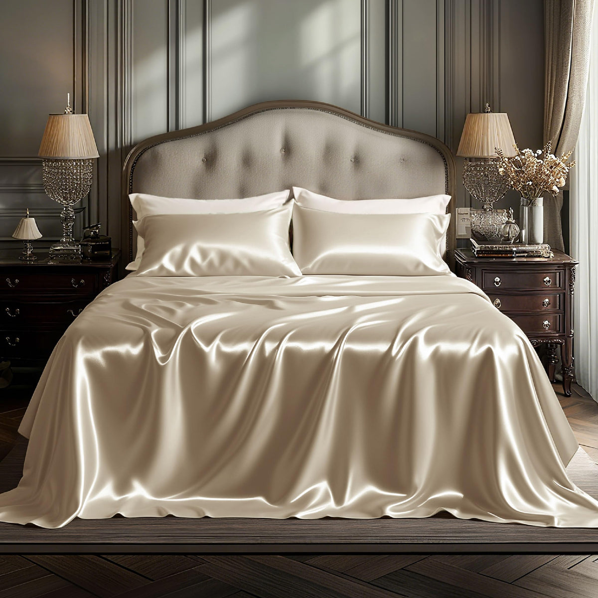 Bedsure Black Satin Sheets Queen Size, Soft Silky Bedsheet for Hair & Skin
