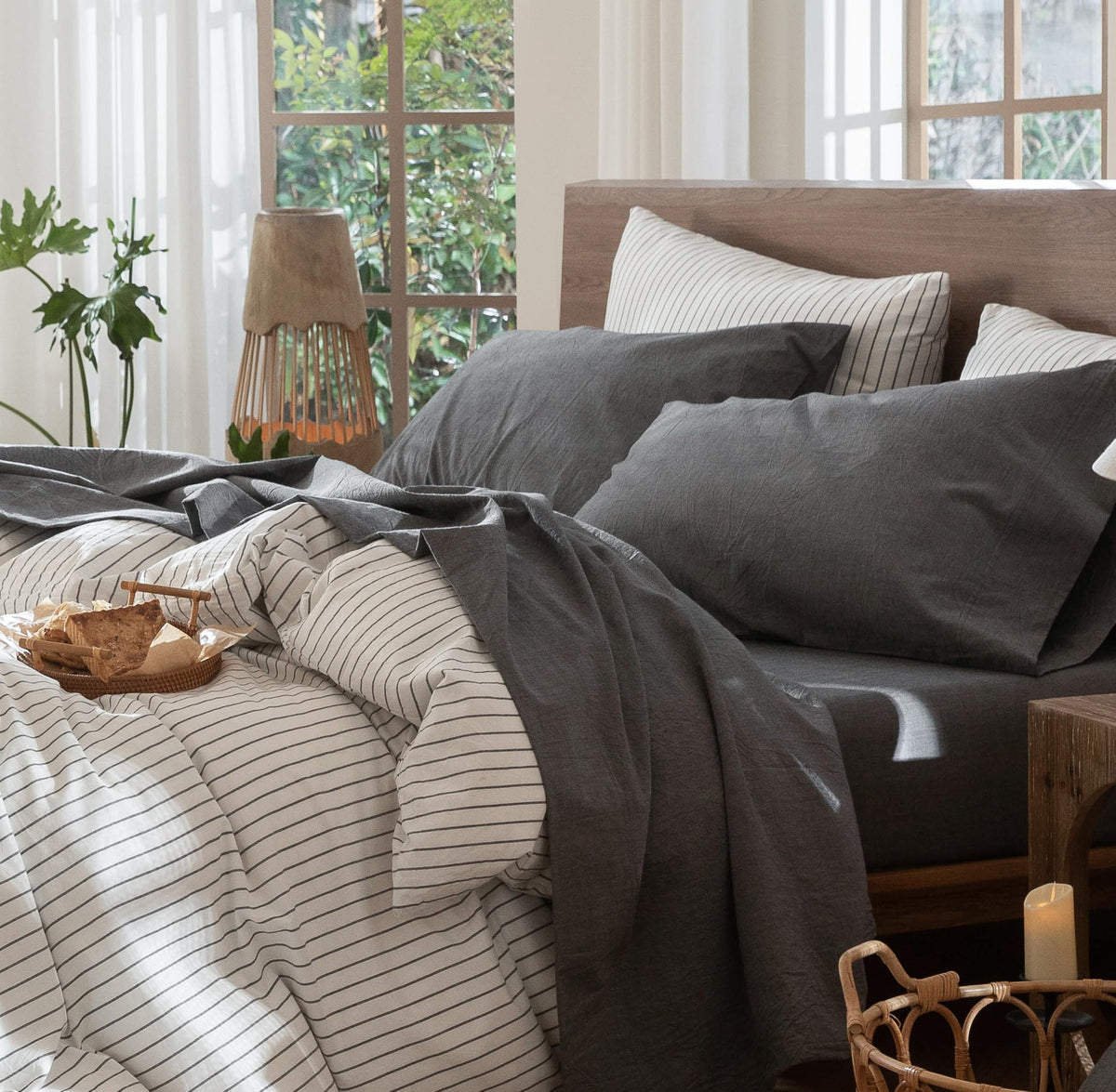 MooMee Sheet Set 100% Washed Cotton Lived-in Extra Deep Pocket King