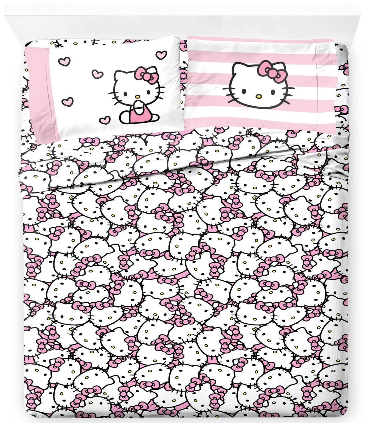 Jay Franco Sheet Set with Fitted, Flat Sheets & Pillow Cover - Ultra-Soft Bedding with Pillowcase for Room Decor, Multi - Hello Kitty, 3 Piece Twin
