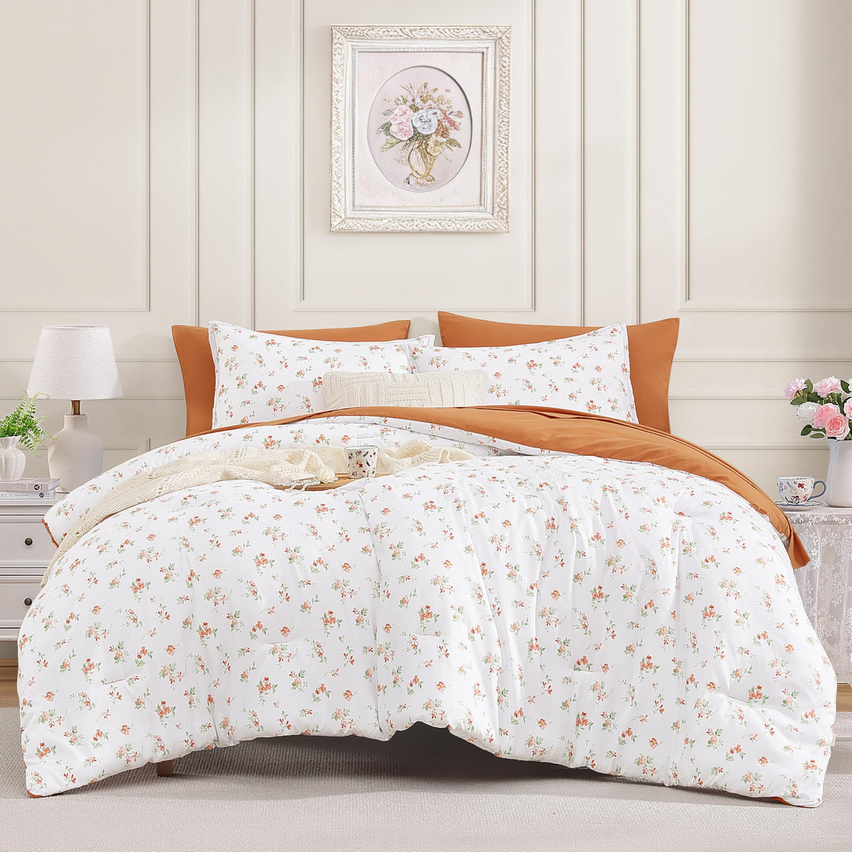 Andency Floral Twin Comforter Set, 5 Pieces Cute Pink Coquette Bedding