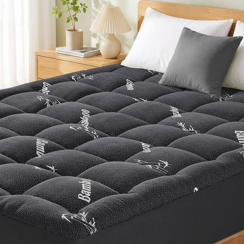 Mattress Pad Queen Size, Cooling Pillow Top Mattress Topper, Ultra Soft Viscose from Bamboo, Breathable for Hot Sleepers, Deep Pocket 8"-20", Black