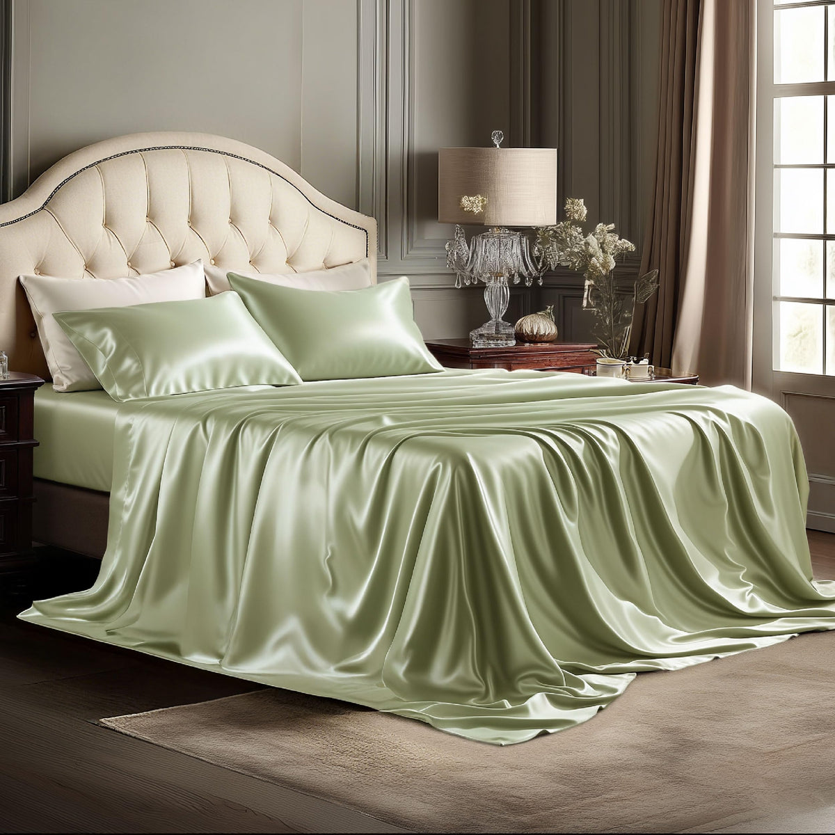 Bedsure Black Satin Sheets Queen Size, Soft Silky Bedsheet for Hair & Skin