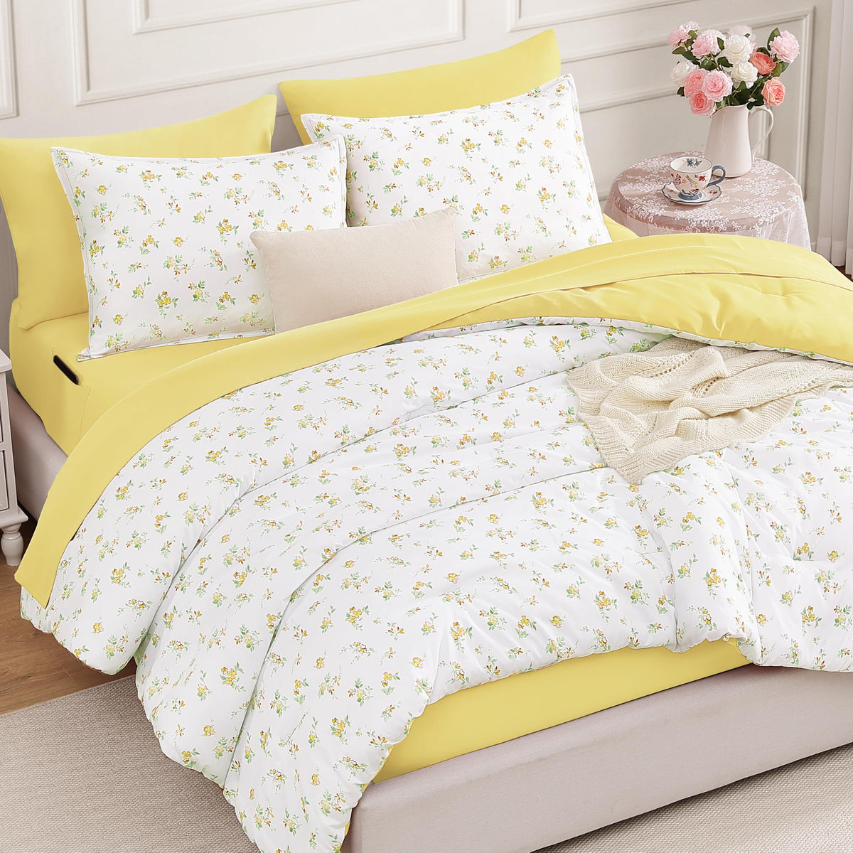 Andency Floral Twin Comforter Set, 5 Pieces Cute Pink Coquette Bedding