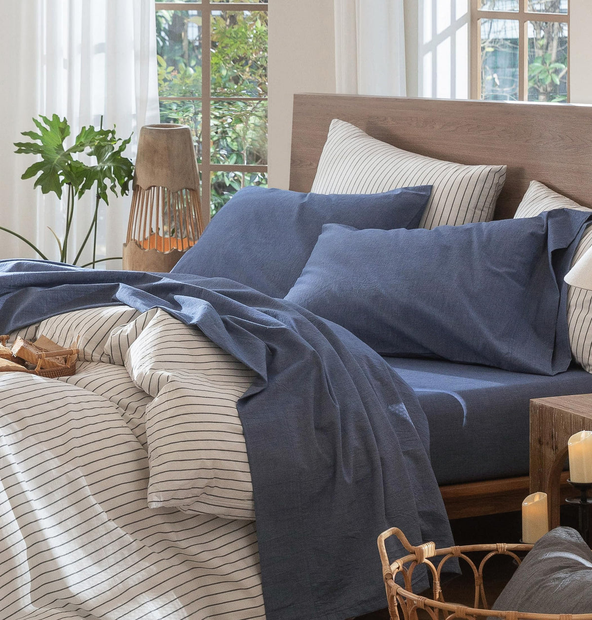 MooMee Sheet Set 100% Washed Cotton Lived-in Extra Deep Pocket King