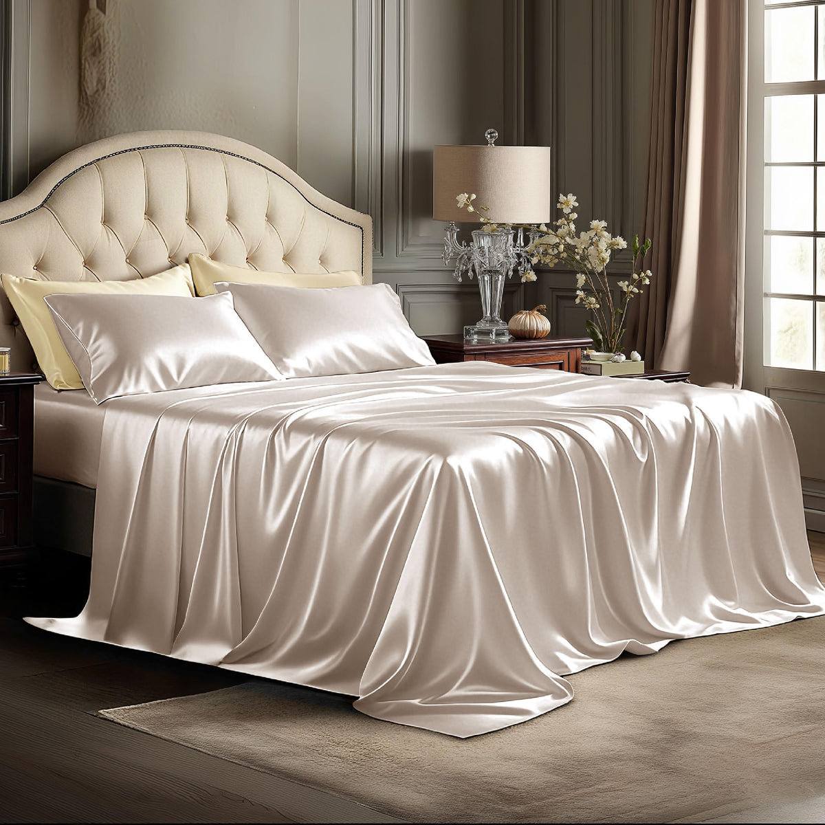 Bedsure Black Satin Sheets Queen Size, Soft Silky Bedsheet for Hair & Skin