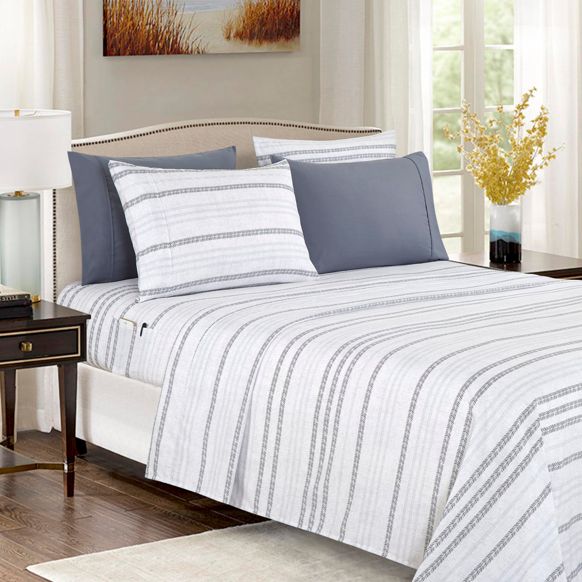 Elegant Comfort Softest and Coziest 6-Piece Sheet Set - 1500 Thread Count Egyptian Quality Luxurious Wrinkle Resistant 6-Piece Damask Stripe Bed Sheet Set, Queen, Camel/Gold