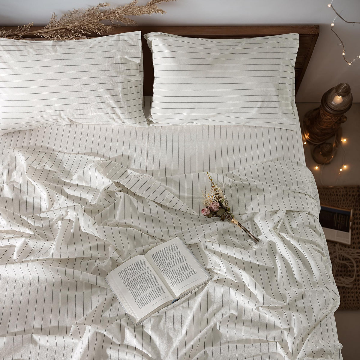 LBRO2M 100% French Pure Linen Sheet Set 4Pcs, 16" Deep Pocket Queen Size