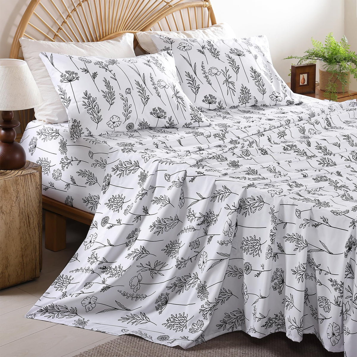Queen Size Sheet Set, 4 Piece Soft Bed Sheets, Deep Pockets