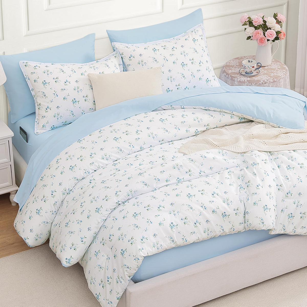 Andency Floral Twin Comforter Set, 5 Pieces Cute Pink Coquette Bedding