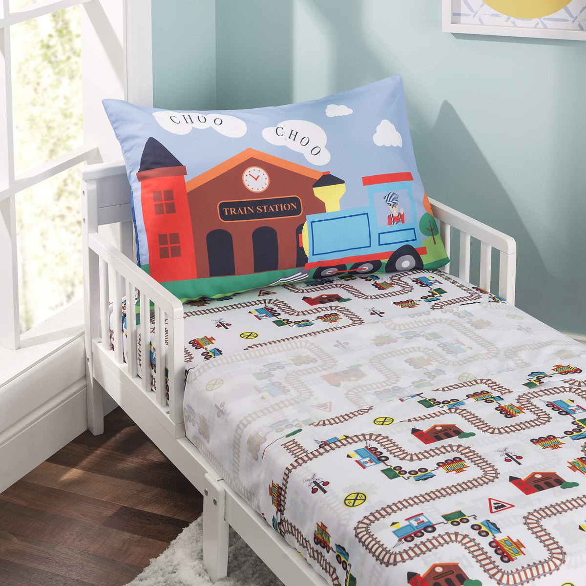 Everyday Kids Toddler Fitted Sheet and Pillowcase Set -Princess Storyland- Soft Breathable Microfiber Toddler Sheet Set