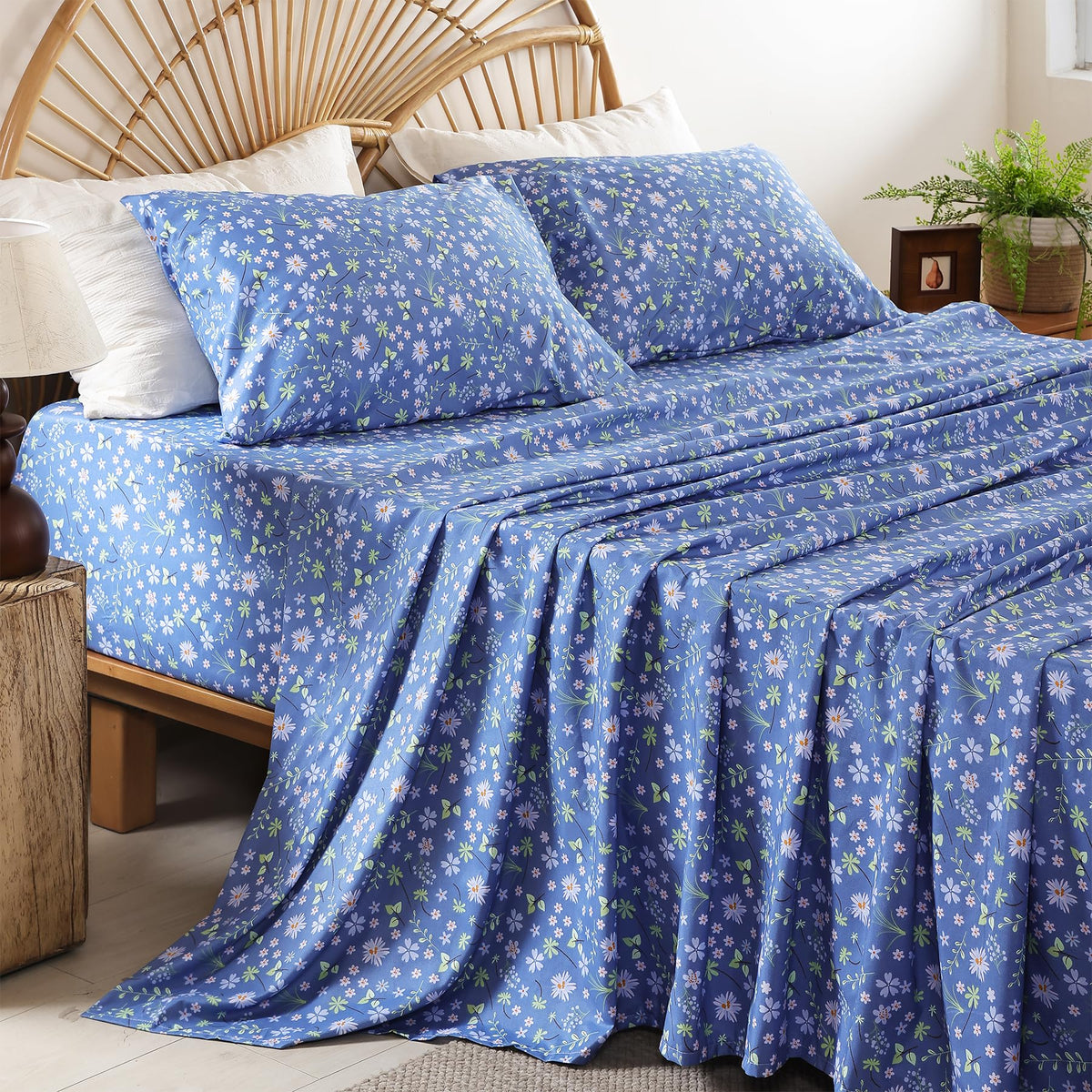 Queen Size Sheet Set, 4 Piece Soft Bed Sheets, Deep Pockets