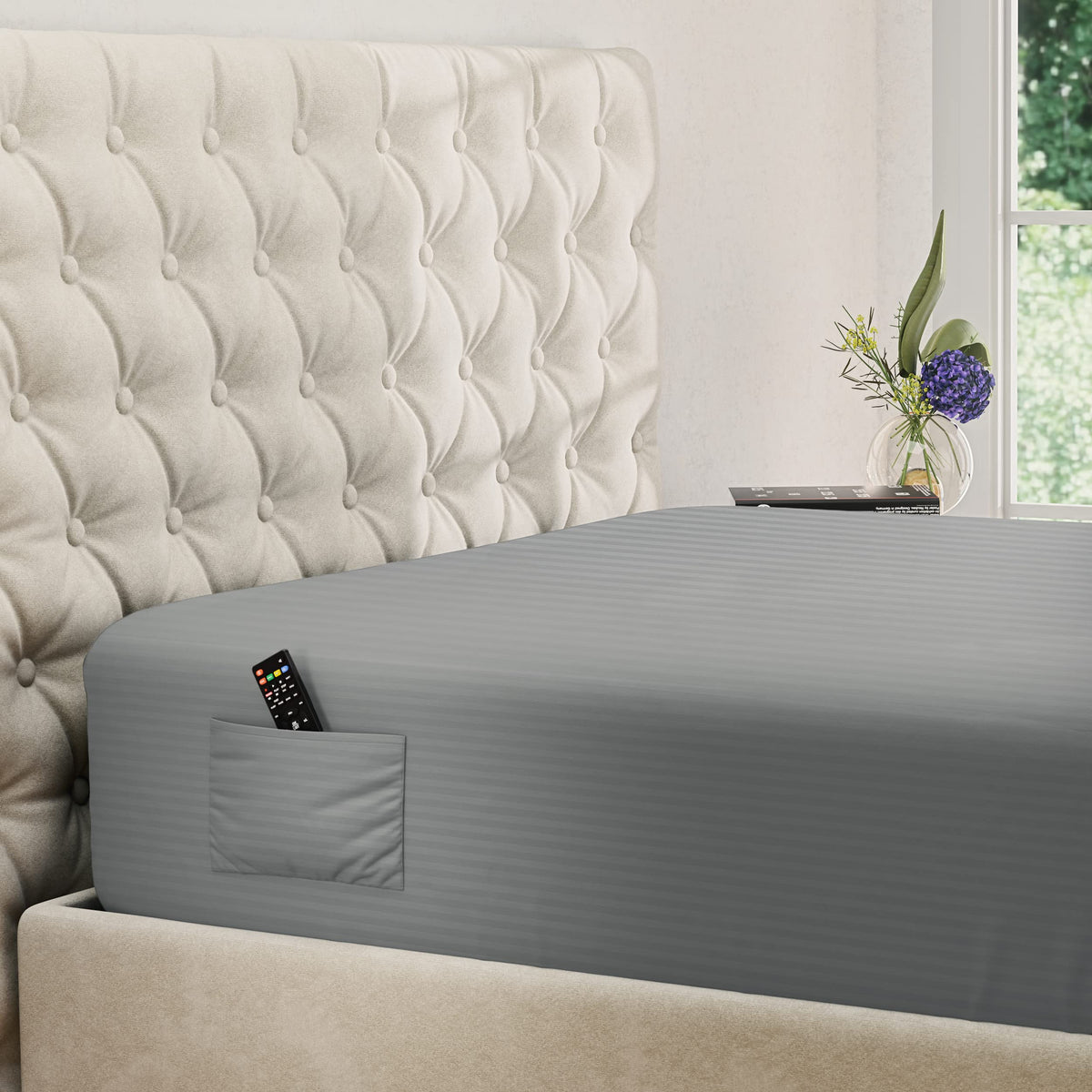 DREAMCARE King Fitted Sheet Only - Extra Deep Pocket Fitted Sheet - Fits up to 21 inch Mattress - Deep Pocket King Sheets - Hotel Luxury - Oeko-Tex Certified Sheets - (Grey)