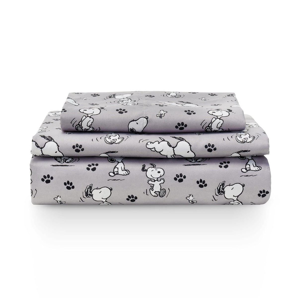 Berkshire Peanuts® Sheet Set Queen Size - 4 Pieces,Cute Character Snoopy Printed Soft Microfiber Bed Sheets,Peanuts Poses and Paws Grey