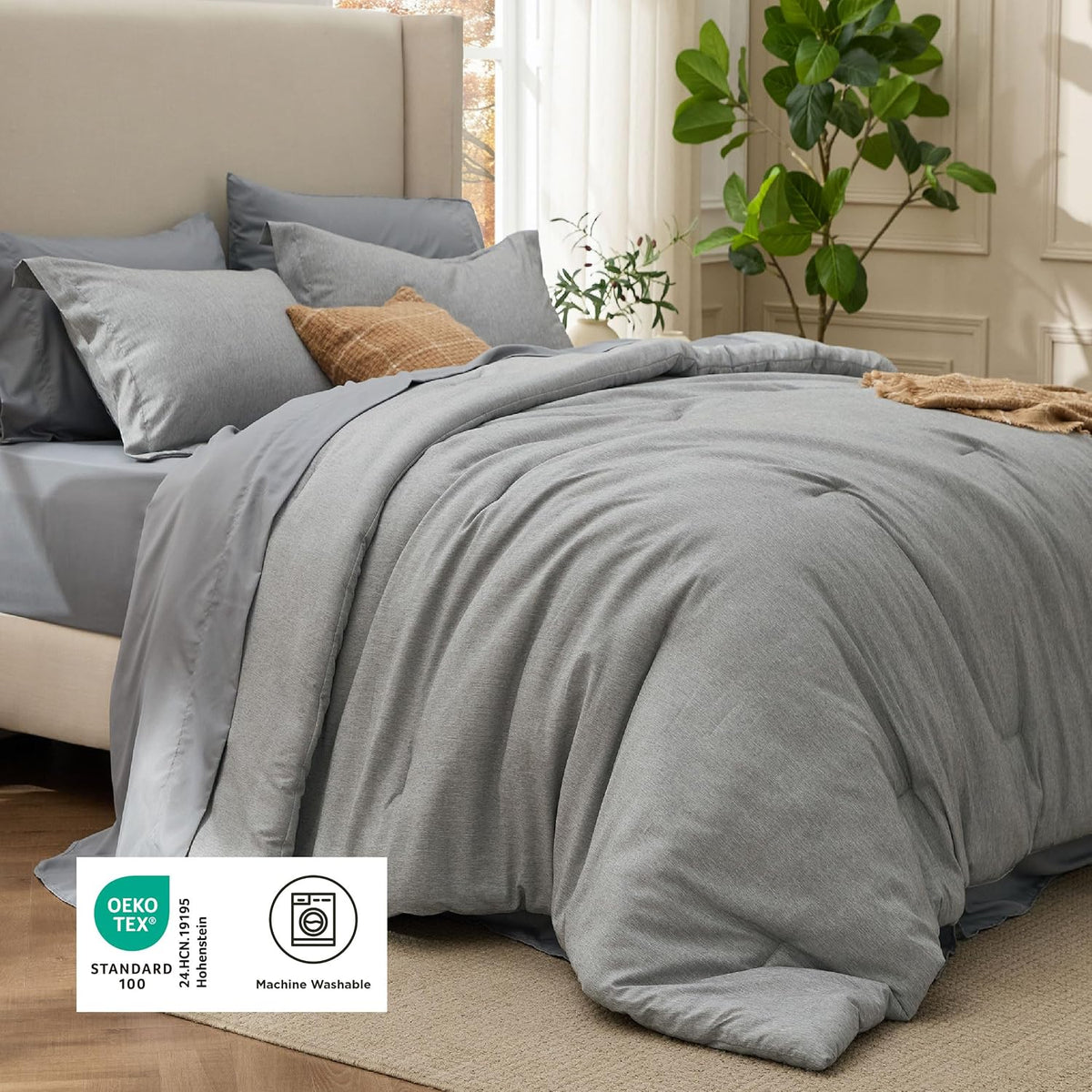 Bedsure Queen Comforter Set Dark Grey - Bed in a Bag Queen Size 7 Pieces, Cationic Dyed Bed Set, Soft Bedding for All Seasons Comforter with Sheets, Pillowcases & Shams