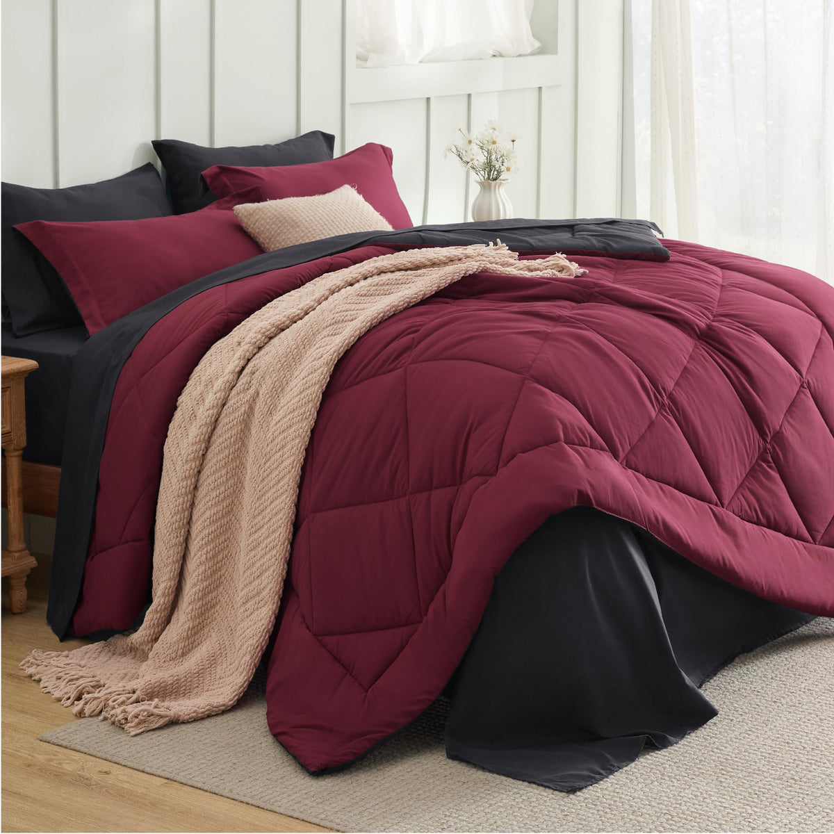 Bedsure Queen Bed in a Bag Reversible Bed Set 7 Pieces Grey/Light Grey