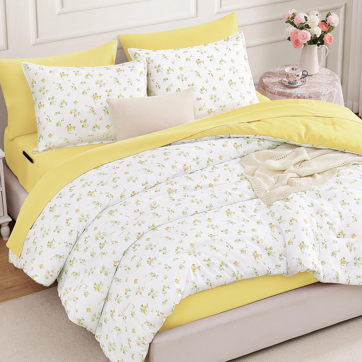 Andency Floral Twin Comforter Set, 5 Pieces Cute Pink Coquette Bedding