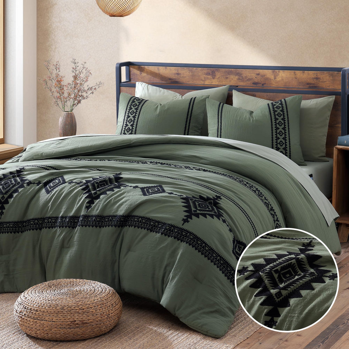 MaiRêve Embroidery Oversized King Comforter Set 7 Pieces Bed in a Bag