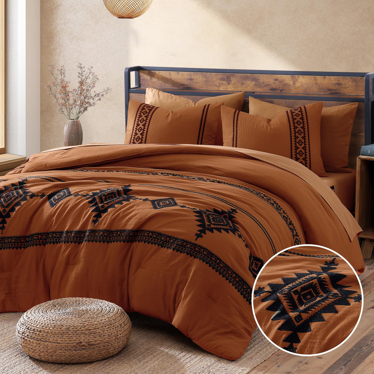 MaiRêve Embroidery Oversized King Comforter Set 7 Pieces Bed in a Bag