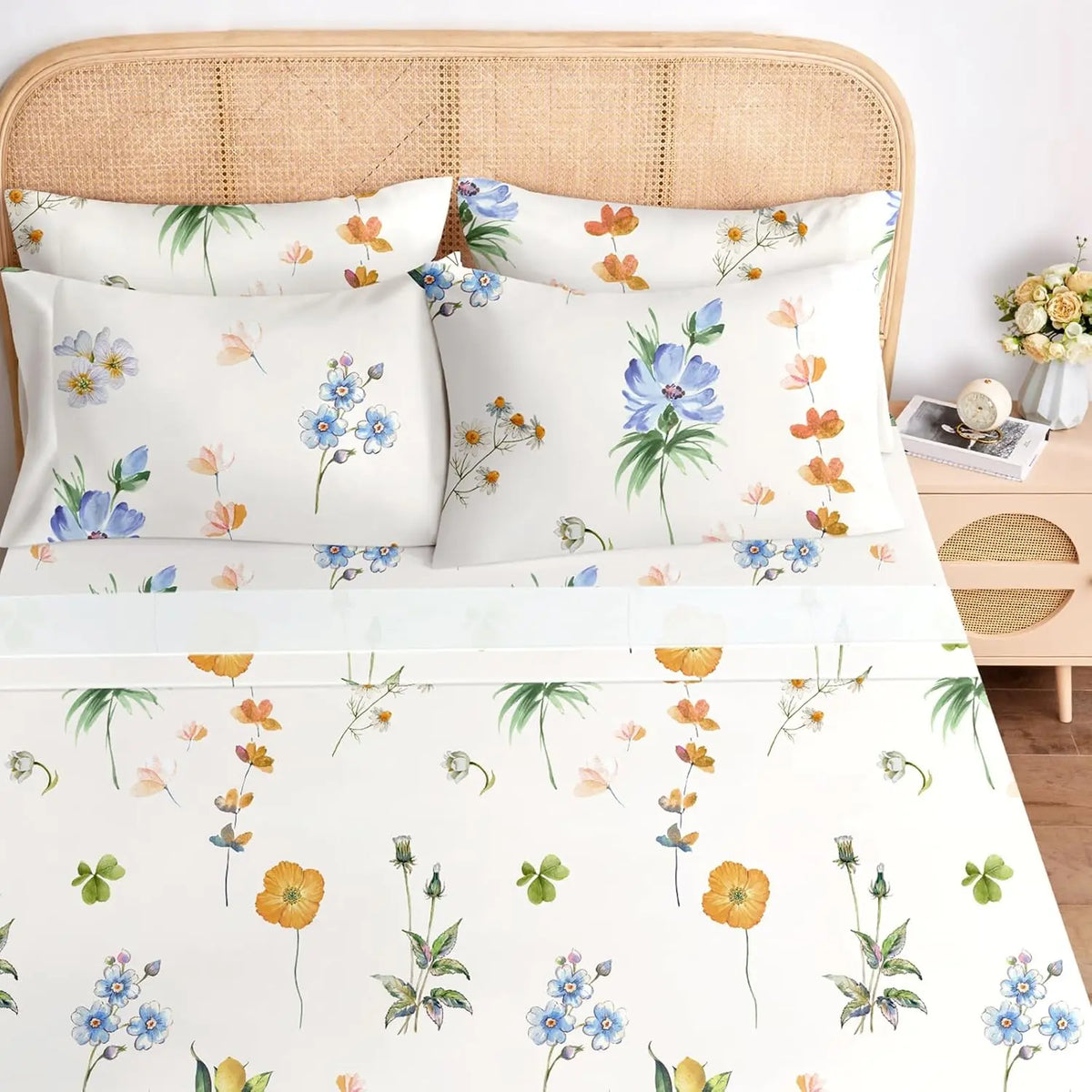 Queen Sheet Set 6 Pieces ,Cottage Core Botanical Patterned Sheets, Victorian Flower Microfiber Bedding Decor