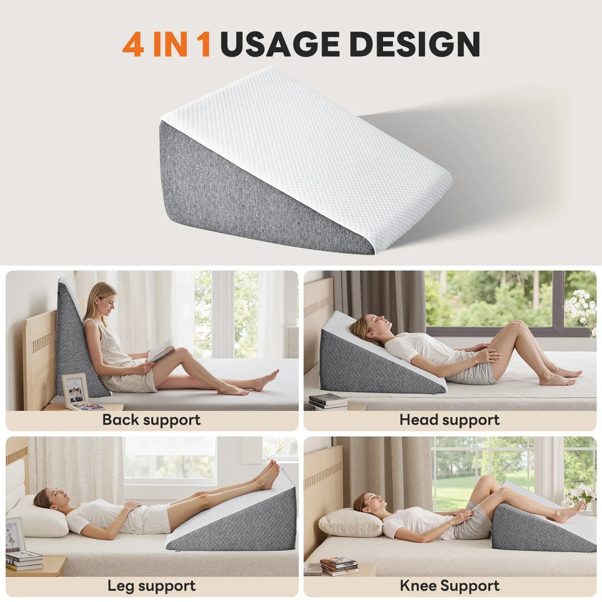 Sweetcrispy Premium Memory Foam Wedge Pillow - Supportive Sitting Sleep Cushion with Machine Washable Anti-Allergic Cover, Triangle Design for Sleep Apnea, Neck Care, Minimal Care Cooling Bedding Comfort