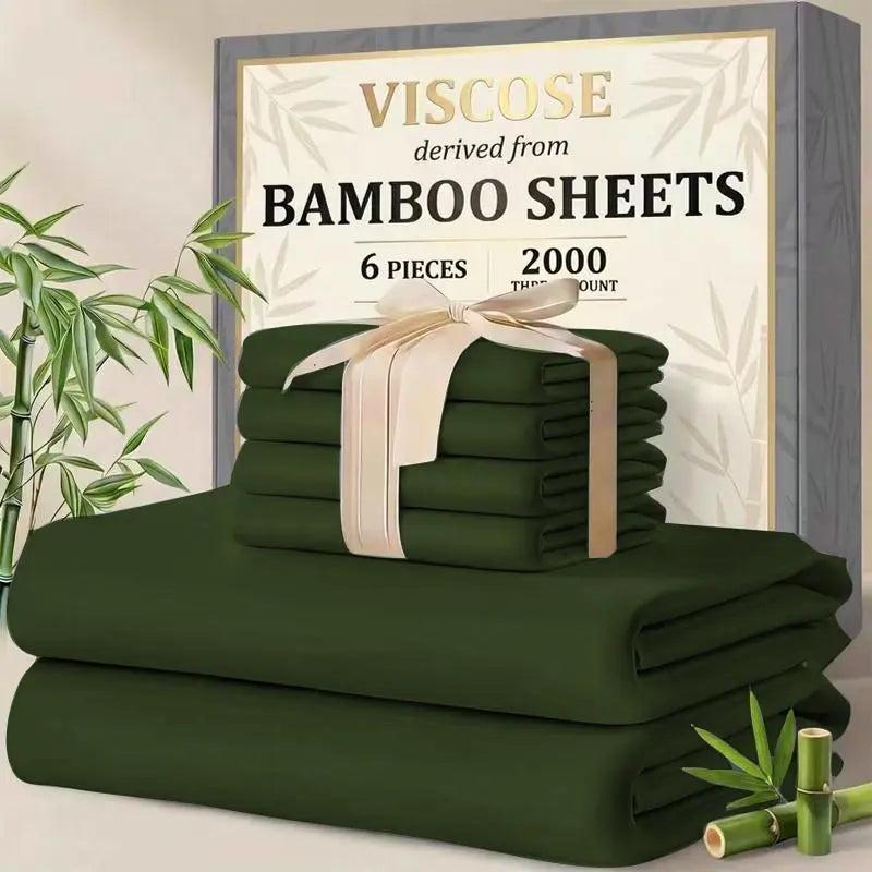 MUXHOMO 4/6pcs Bamboo Sheet Set - 1660TC Silky Soft High Weave Luxurious Bed Sheet, 16-in Deep Pocket Hugs Mattress, Breathable All-Season, Queen Size, Multiple Sizes for Adults