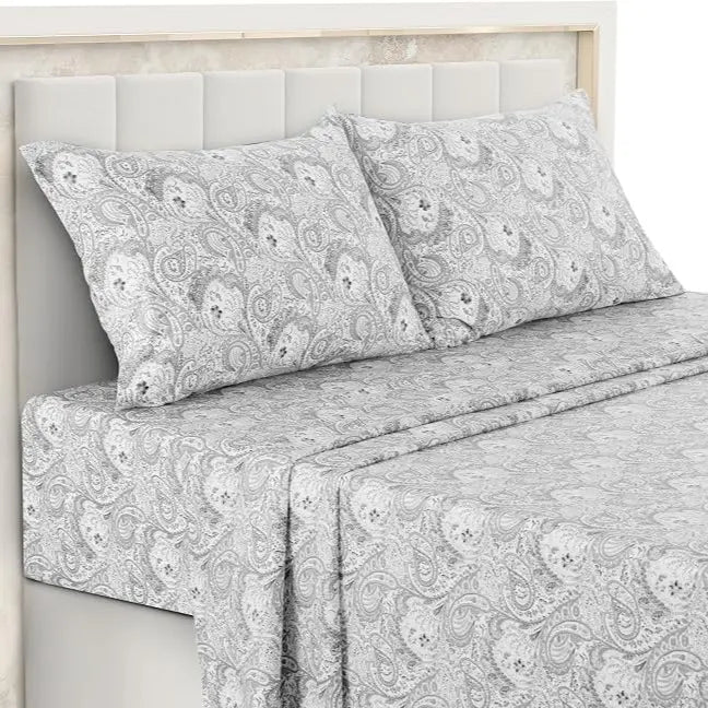LDC Lux Decor Collection 4-Piece Soft Breathable Decorative Bedsheet Set - 16" Deep Pocket, Floral Bedding, Embroidered Pillowcases, Quatrefoil Design, Fade-Resistant for Long Use, Breathable Warm, Fits Queen/King/California King