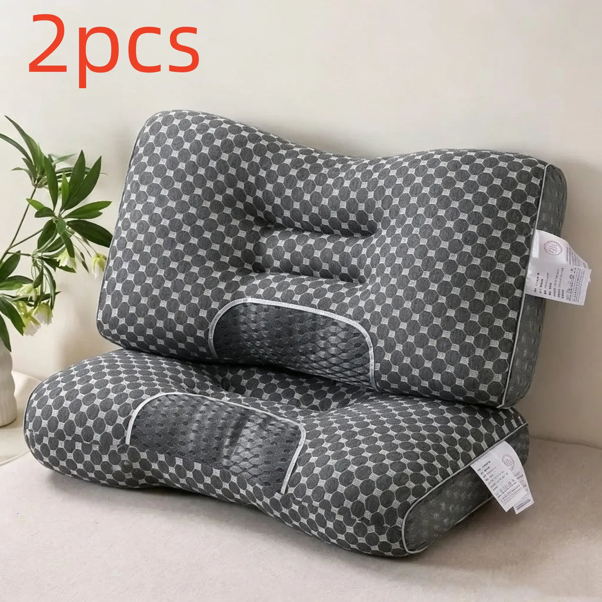 1/2pcs Polyester core neck pillow, providing comfortable support for the neck, an ergonomic high-low contour neck pillow that offers support for side-lying, back, and stomach sleeping, washable pillowcase (black)