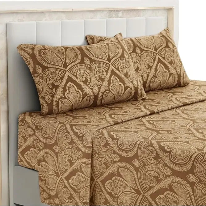 LDC Lux Decor Collection 4-Piece Soft Breathable Decorative Bedsheet Set - 16" Deep Pocket, Floral Bedding, Embroidered Pillowcases, Quatrefoil Design, Fade-Resistant for Long Use, Breathable Warm, Fits Queen/King/California King
