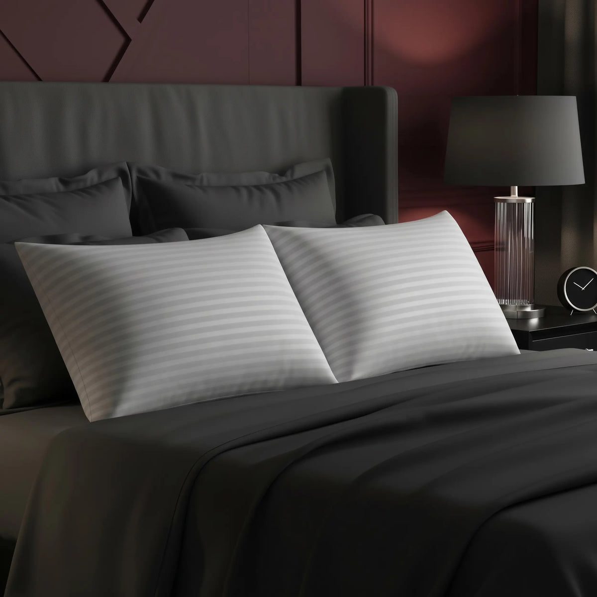 Utopia Bedding Premium Striped Pillows for Sleeping - 2-Pack White Polycotton Soft Breathable Covers, No-Shift Construction, Ideal for Back & Side Sleepers, Polyester Fill