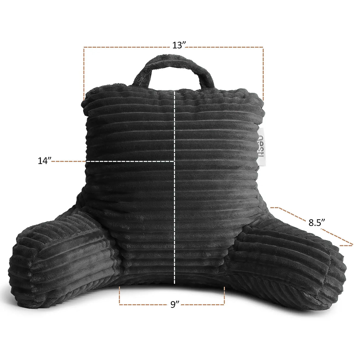 NESTL 3D Shaped Reading Pillow for Bed & Home - Contoured Durable Shredded Memory Foam Back Pillow with Arms, 3 Pockets, Plush Cover, Adjustable Support, Custom Firmness, Handle to Carry, Arms Stay Elevated
