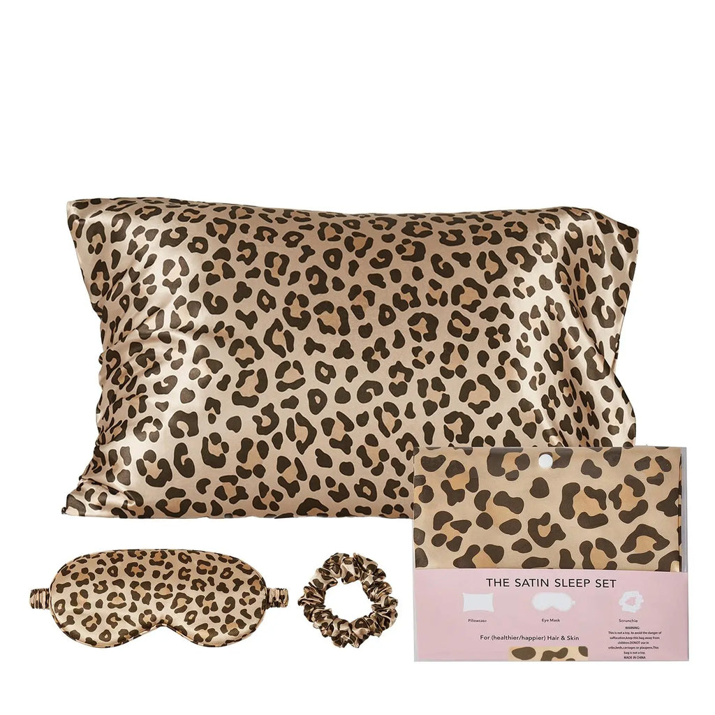 Leopard Print Pillowcase Set, 3 Counts/set Including 1 Count Pillowcase & 1 Count Scrunchie & 1 Count Eye Mask, Soft Comfortable Cozy Comfy Bedding Set for Home & Travel