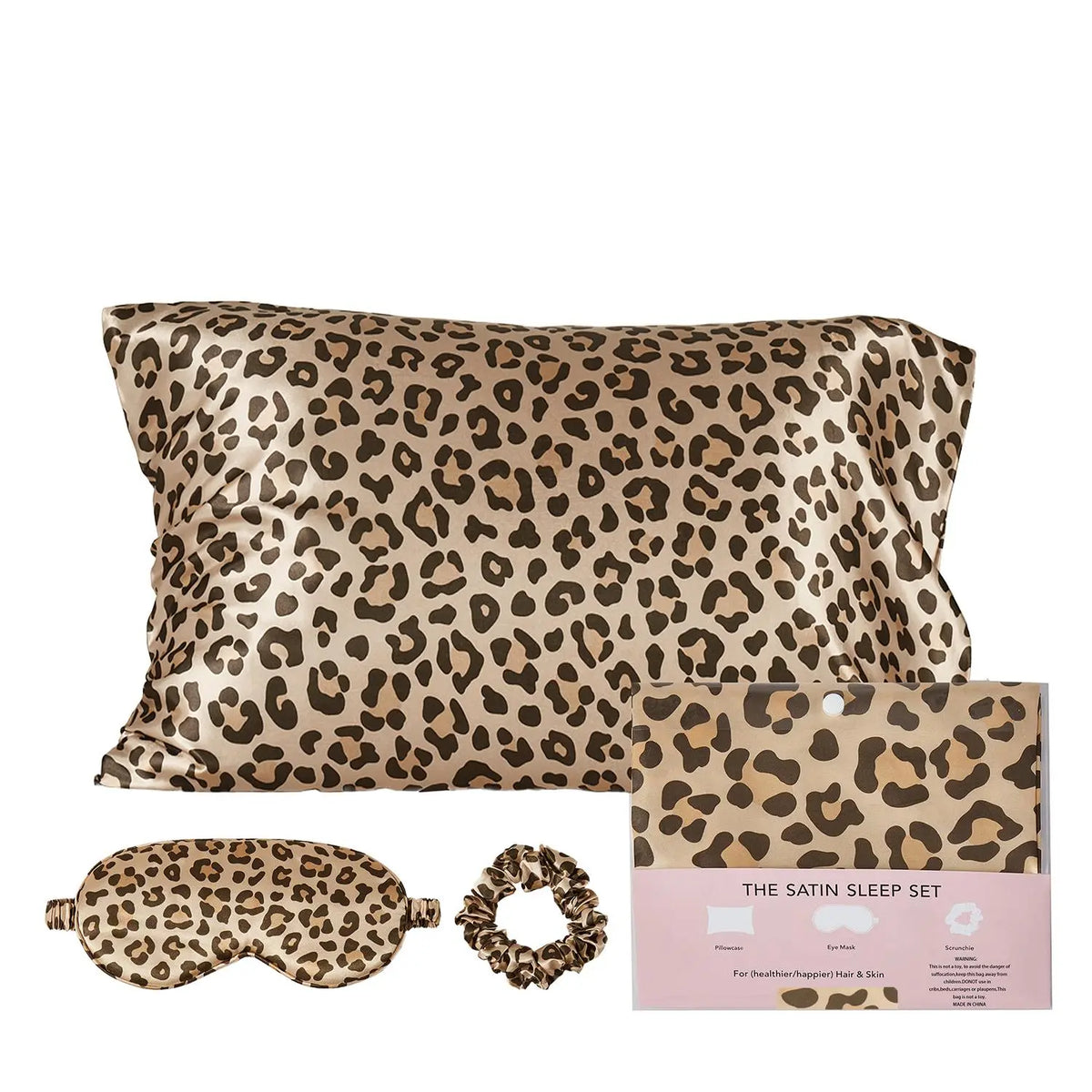 Leopard Print Pillowcase Set, 3 Counts/set Including 1 Count Pillowcase & 1 Count Scrunchie & 1 Count Eye Mask, Soft Comfortable Cozy Comfy Bedding Set for Home & Travel