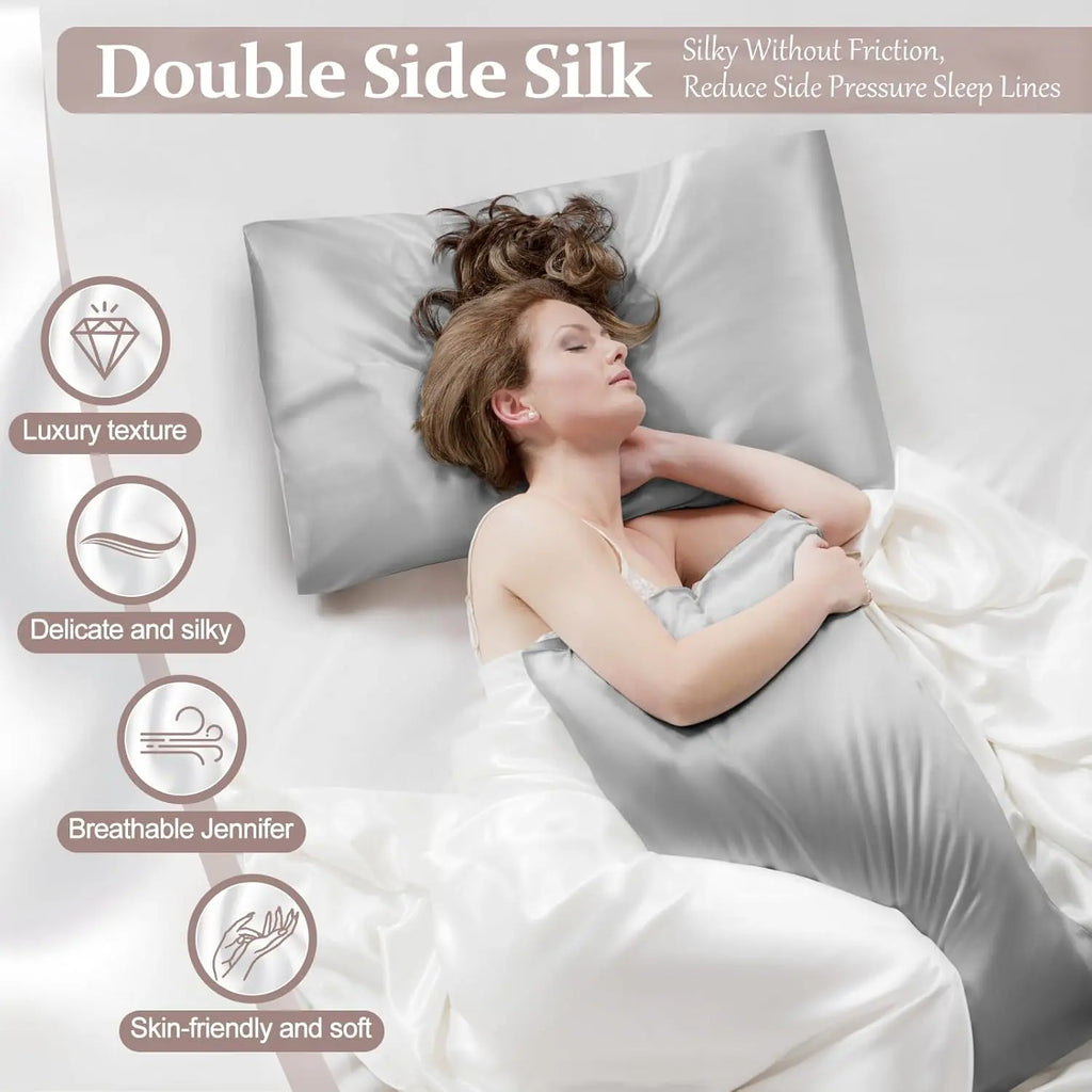 Dysiuv 2-Pack Queen Pure Silk Pillowcases, Premium Bedding Linens, Luxurious Beddings, 100% Mulberry Silk, Double-Sided, Anti-Allergic, Cooling, Silky Soft, Wrinkle-Resistant, Hair & Skin Protective, Fade-Resistant, Neat Stitching, Non-Run Bedroom Gifts