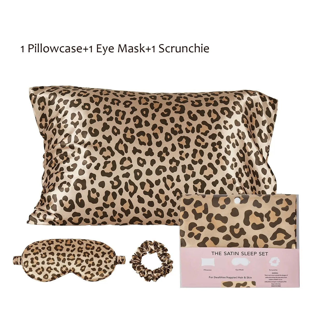 Leopard Print Pillowcase Set, 3 Counts/set Including 1 Count Pillowcase & 1 Count Scrunchie & 1 Count Eye Mask, Soft Comfortable Cozy Comfy Bedding Set for Home & Travel