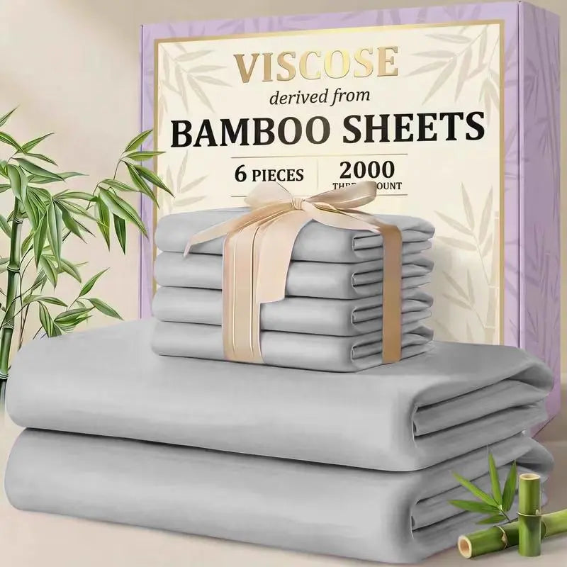 MUXHOMO 4/6pcs Bamboo Sheet Set - 1660TC Silky Soft High Weave Luxurious Bed Sheet, 16-in Deep Pocket Hugs Mattress, Breathable All-Season, Queen Size, Multiple Sizes for Adults