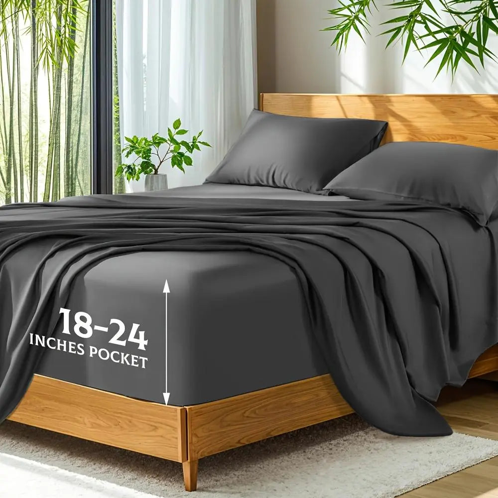 Soft Bamboo Sheets Twin/Full/Queen/King Size - Cooling Bamboo Bed Sheets for Hot Sleepers, Breathable & Moisture Wicking, Hotel Luxury Bedding Set with Deep Pockets