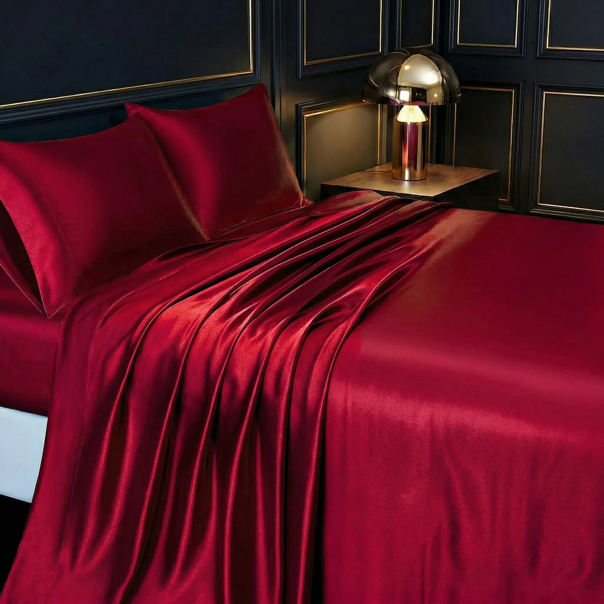 Solid Color Satin Sheets Set 3/4-Piece – Includes Flat Sheet, Fitted Sheet and Pillowcases, Ultra-Silky & Breathable with Natural Luster, Hotel Quality Bedding top sheet summerwins luxury cozy, Machine Wash, satin bed sheets, Skin-Friendly