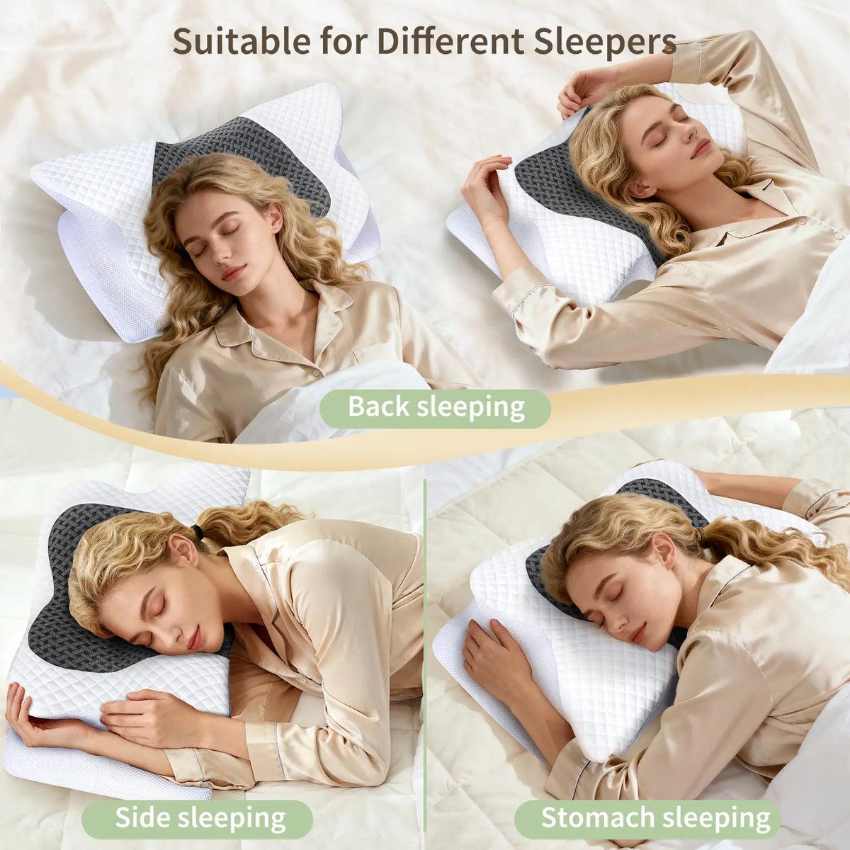 【Stockup】Durable Memory Foam Pillow, Ergonomic Contour Orthopedic Cervical Pillow with Dual Height Design, Skin-Friendly Polyester, Anti-Bacterial, Breathable, Machine Washable for Neck Support (Side, Back Sleepers), Home Bedding Essential