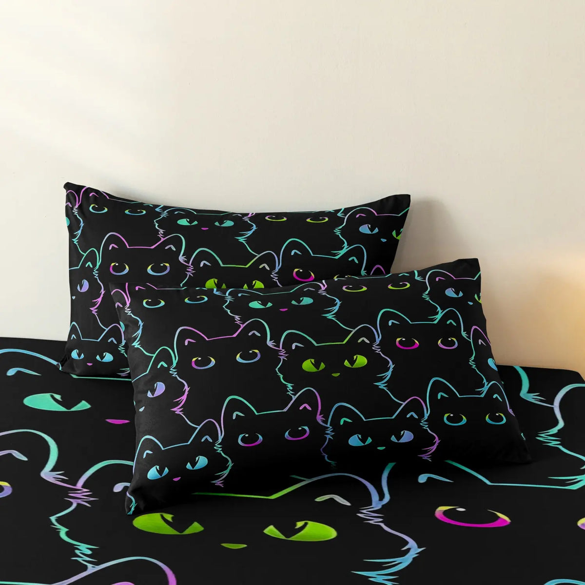 3 Pieces Black Outline Black Cat Fitted Sheet Set, Cute Kitten Pet Animal Print Bedding, Soft Microfiber Gothic  Bedding Decor for Teens Adults, Bedding Sets (1 Duvet Cover + 2 Pillowcases, No Comforter No Pillow)