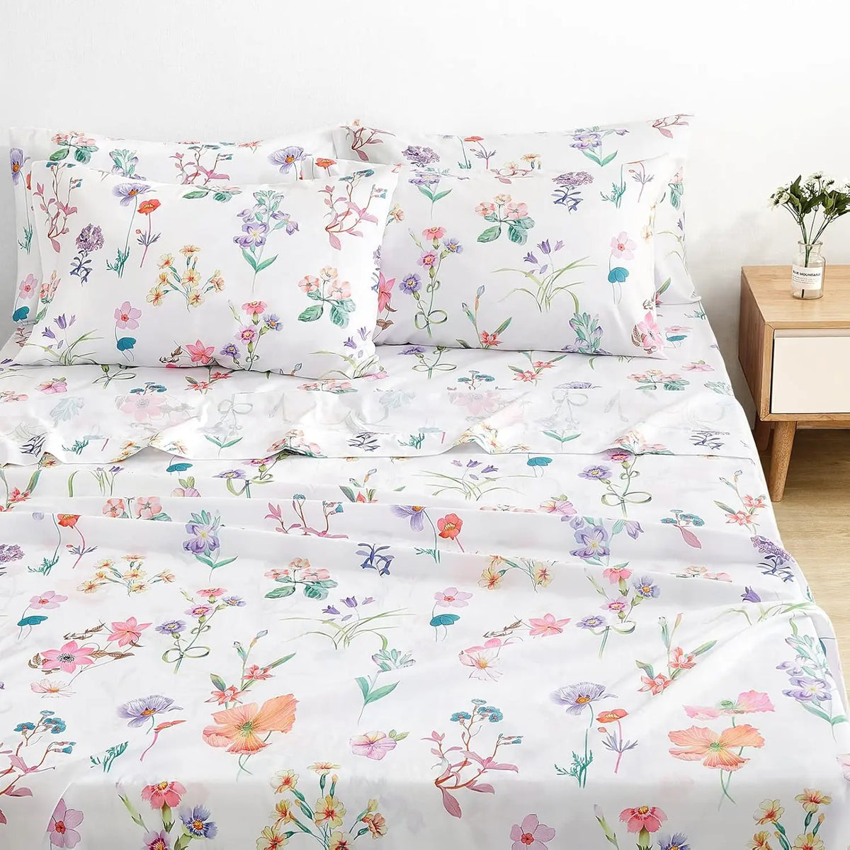 Queen Sheet Set 6 Pieces ,Cottage Core Botanical Patterned Sheets, Victorian Flower Microfiber Bedding Decor