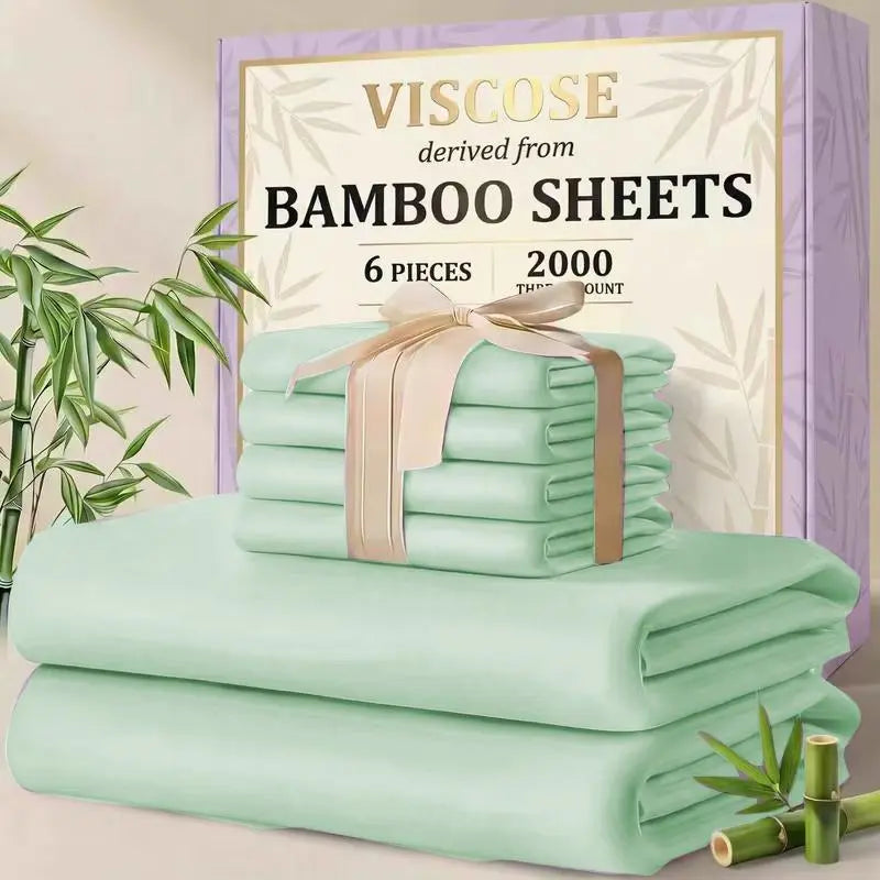 MUXHOMO 4/6pcs Bamboo Sheet Set - 1660TC Silky Soft High Weave Luxurious Bed Sheet, 16-in Deep Pocket Hugs Mattress, Breathable All-Season, Queen Size, Multiple Sizes for Adults