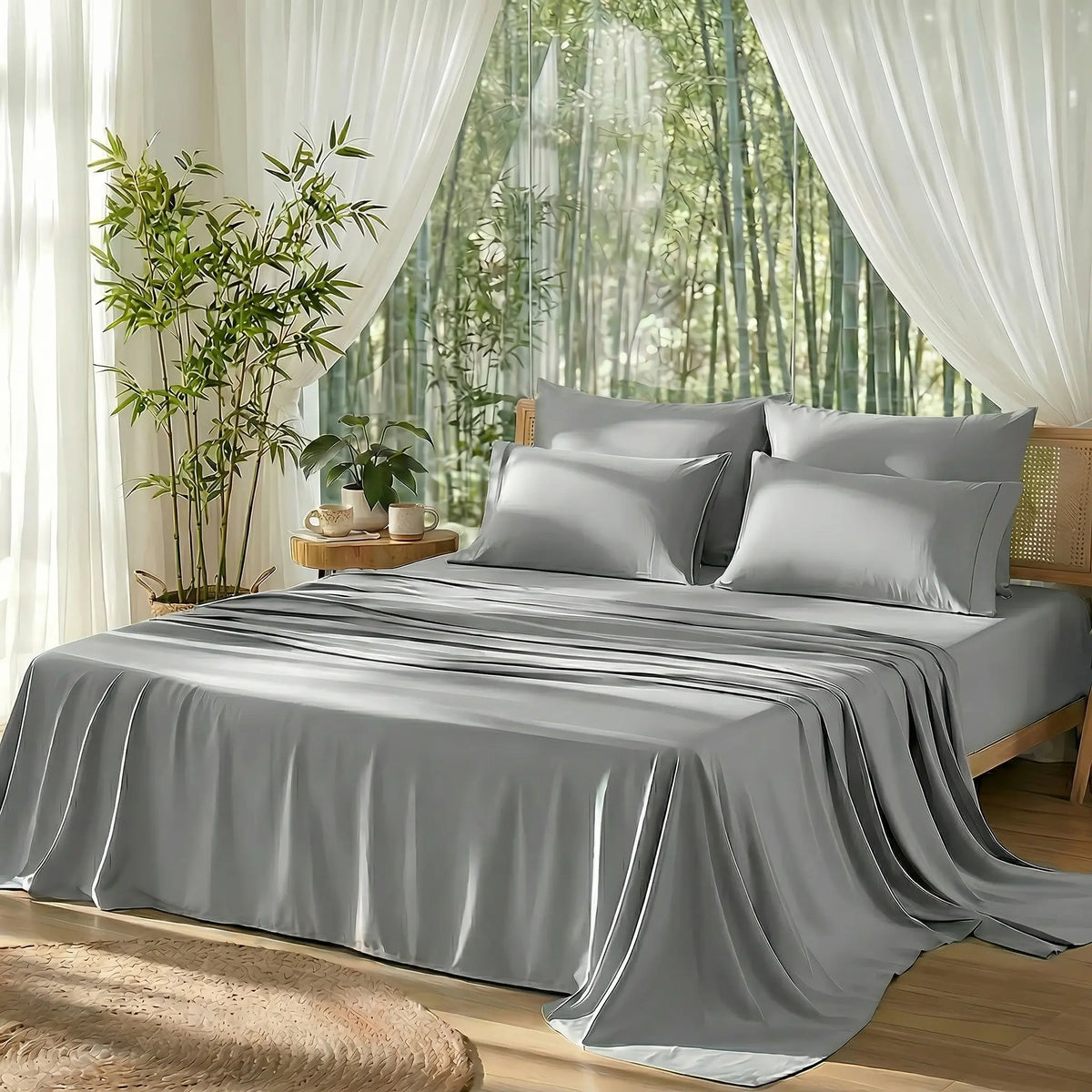 【Memorial Day Deals】Bamboo-Derived Sheet Set – 3/4-Piece Breathable, Hotel-Style Ultra-Soft, 16" Deep Pocket, Wrinkle-Resistant & Fade-Resistant bed accessories natural fabric springglowup
