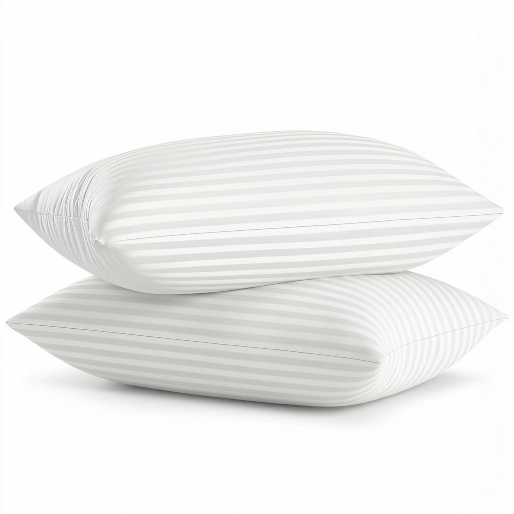Utopia Bedding Premium Striped Pillows for Sleeping - 2-Pack White Polycotton Soft Breathable Covers, No-Shift Construction, Ideal for Back & Side Sleepers, Polyester Fill